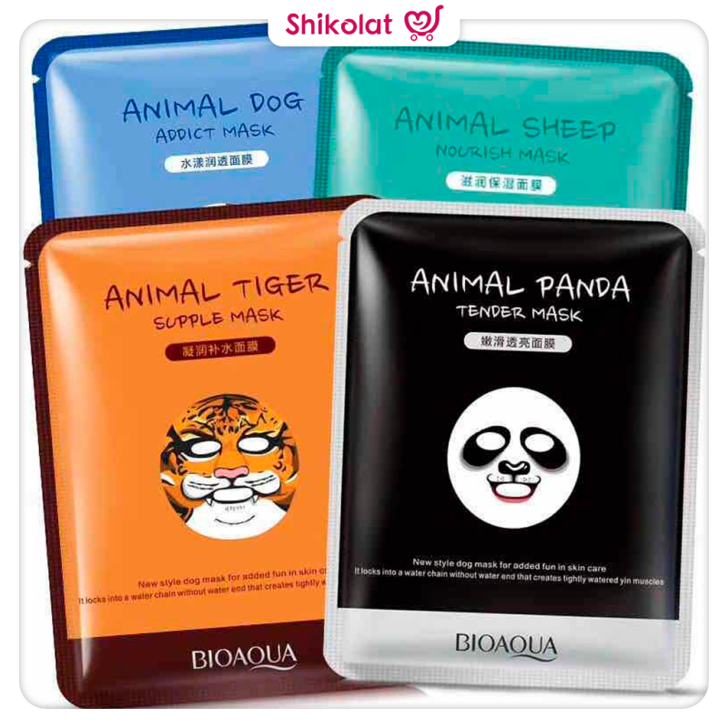 ماسک ورقه ای حیوانات بیوآکوا Cute Animal Face Masks Nourish Sheep/ Tender Panda/ Addict Dog/ Supple Tiger BioAqua