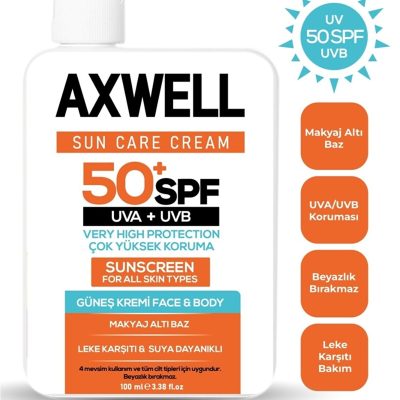 کرم ضد آفتاب و ضد لک با محافظت بالا 50+ Spf حجم ۱۰۰ میل اکس‌ول AXWELL شیکولات