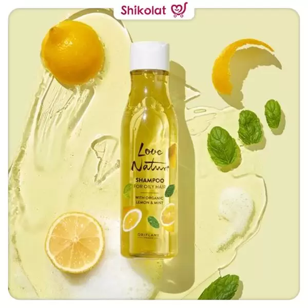 شامپو موهای چرب حاوی لیمو و نعناع ارگانیک اوریفلیم سری لاو نیچر